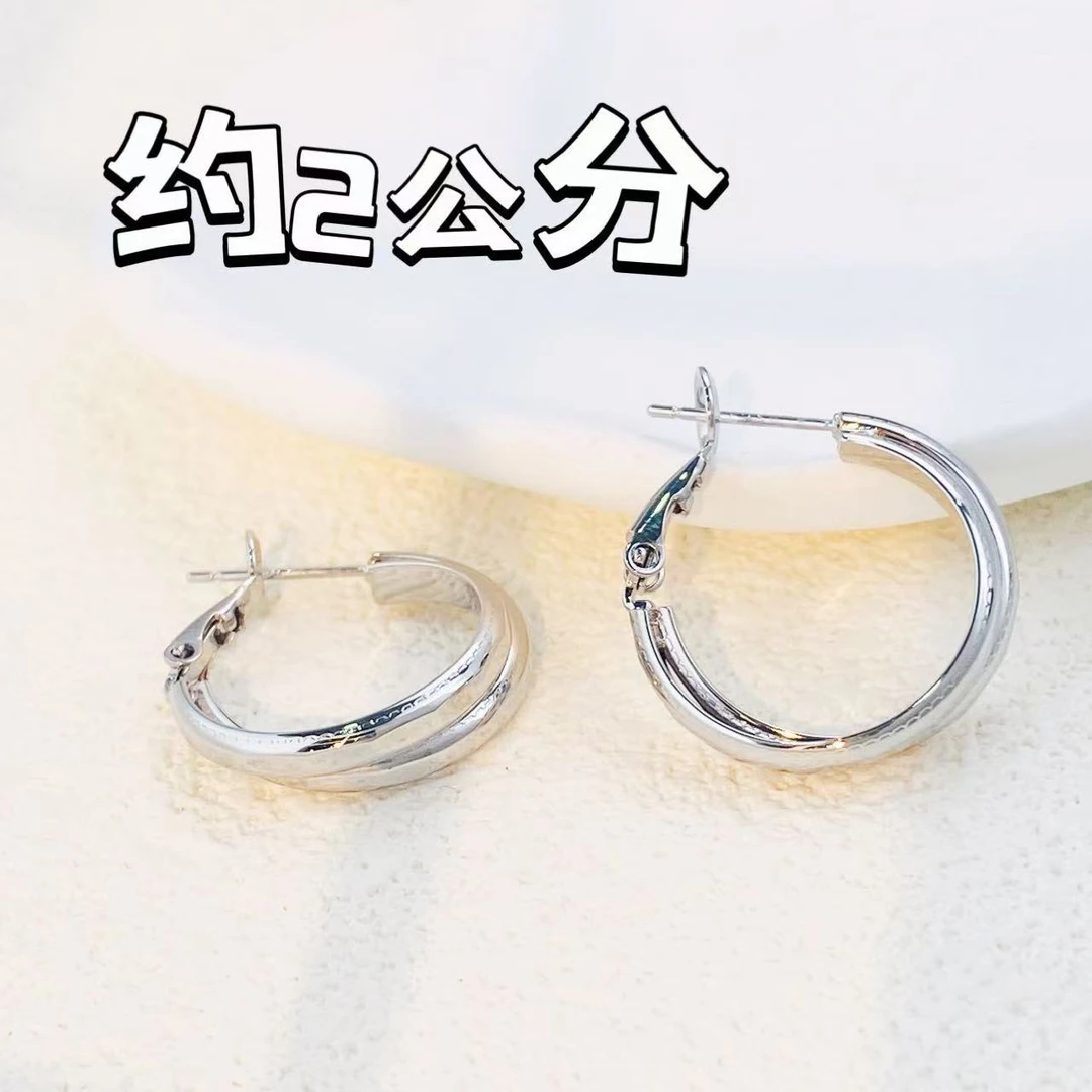 铜合金耳饰 c403 c423丽银 【约2.5公分双层耳圈】气质女神耳饰6388