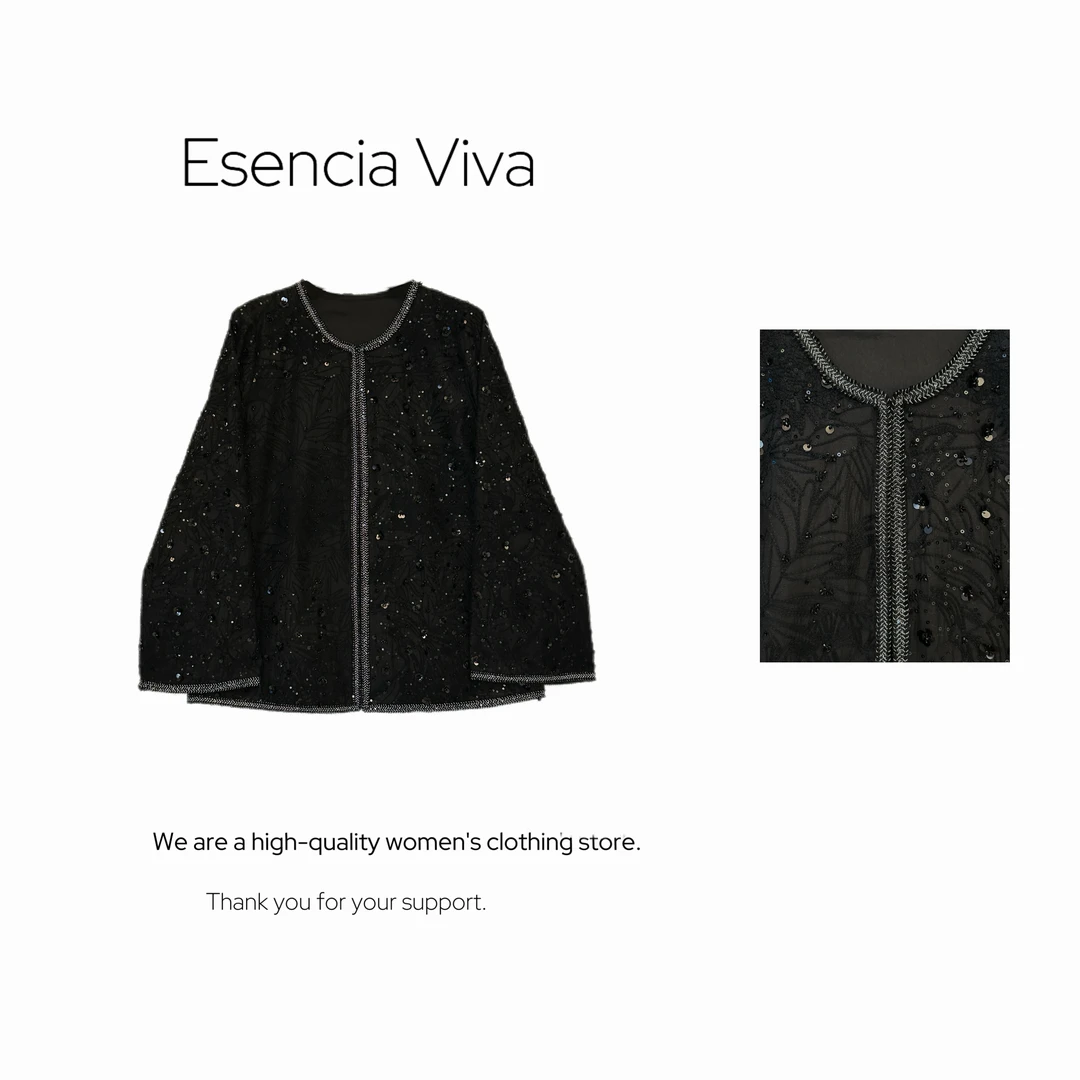 EV.【原创设计】重工珠片华丽款时尚黑色短外套【璀璨风格】EVSY0623