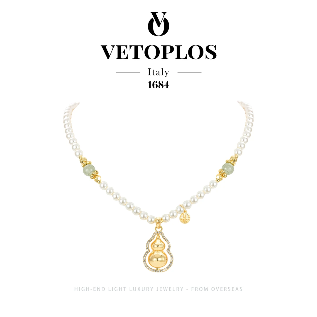 镀k金【古色福禄】Vetoplos古法国风设计感珠珠葫芦项链F0348