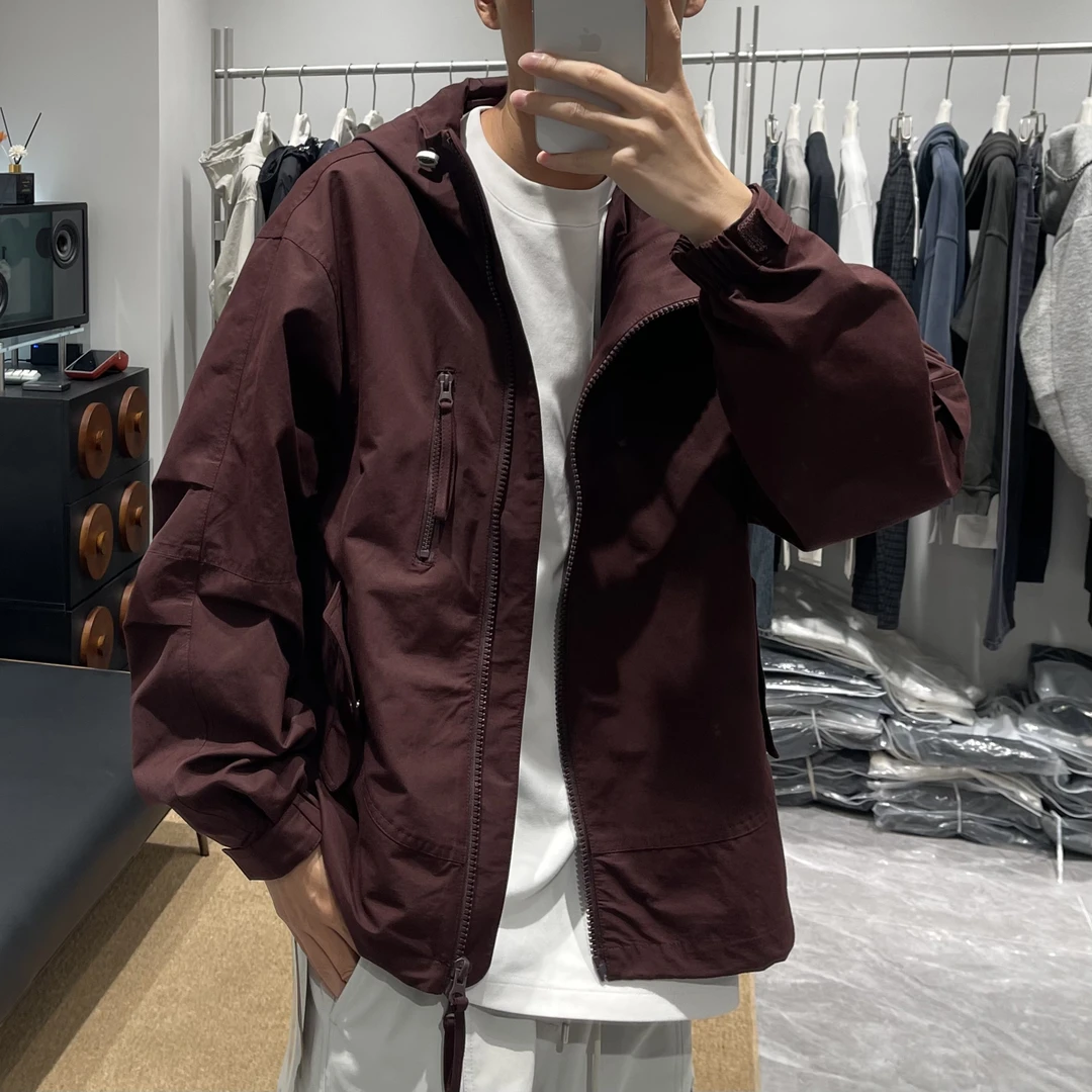 美式工装连帽上衣外套男拉链设计秋季潮牌户外冲锋衣休闲痞帅夹克
