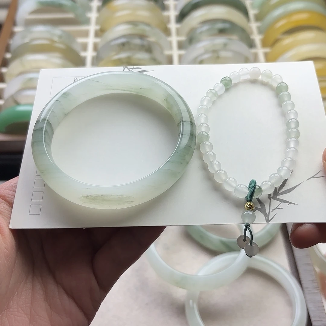 落***雨石英质玉（天山翠）未镶嵌手镯58.8圈口