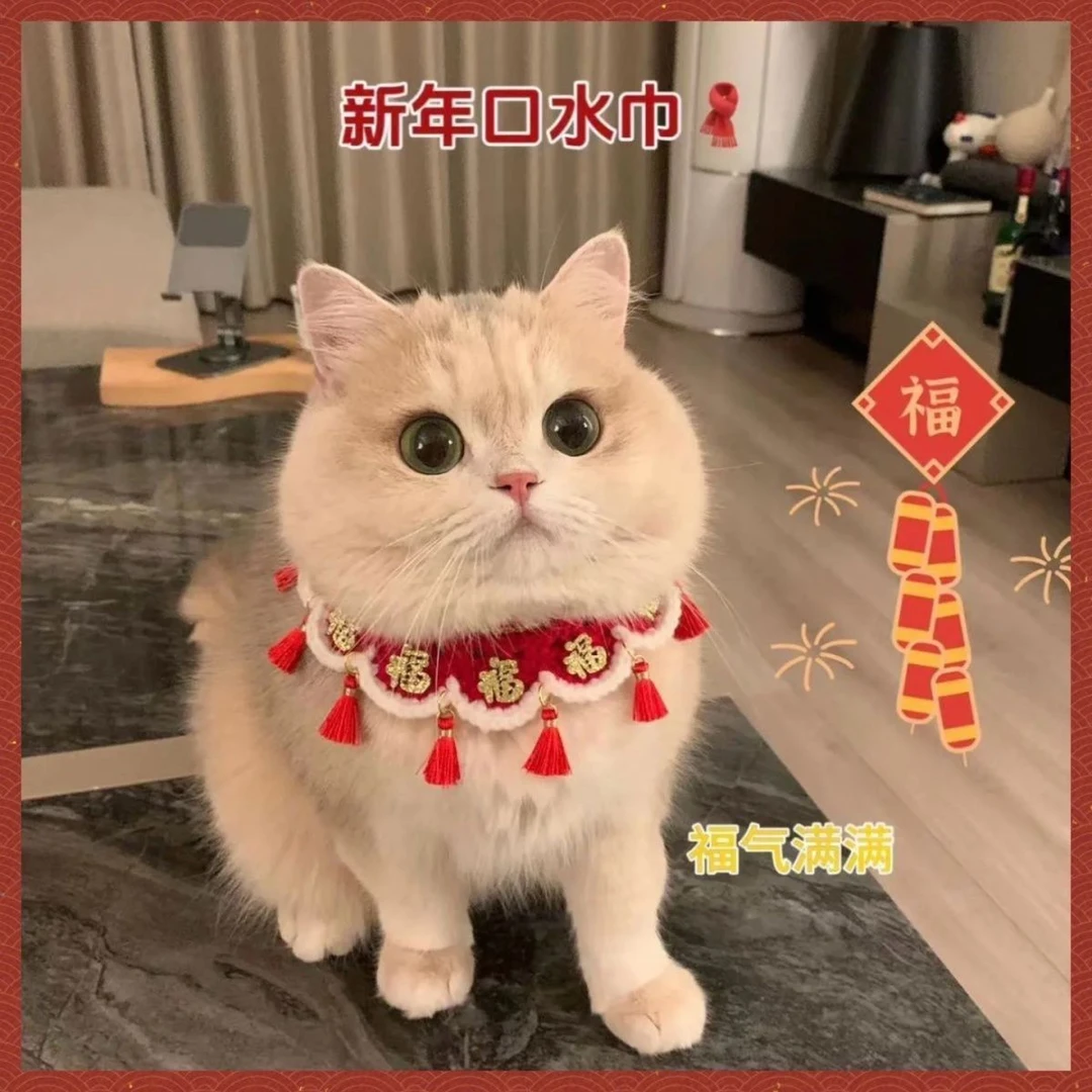 宠物新年围脖福字修狗猫咪秋冬衣服可爱围兜小猫口水巾猫猫项圈