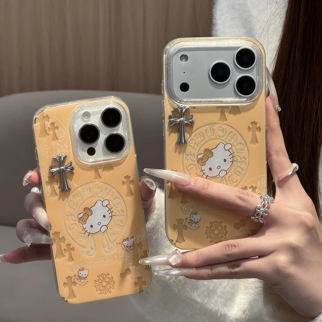 雅天立甜酷立体克罗心KT适用苹果17手机壳16细闪华为vivoppo小米