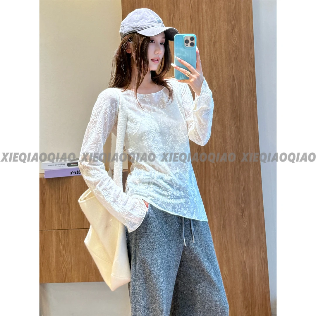 谢荞荞「风吟信件」秋季新款小众不规则设计抽皱设计提花小衫上衣