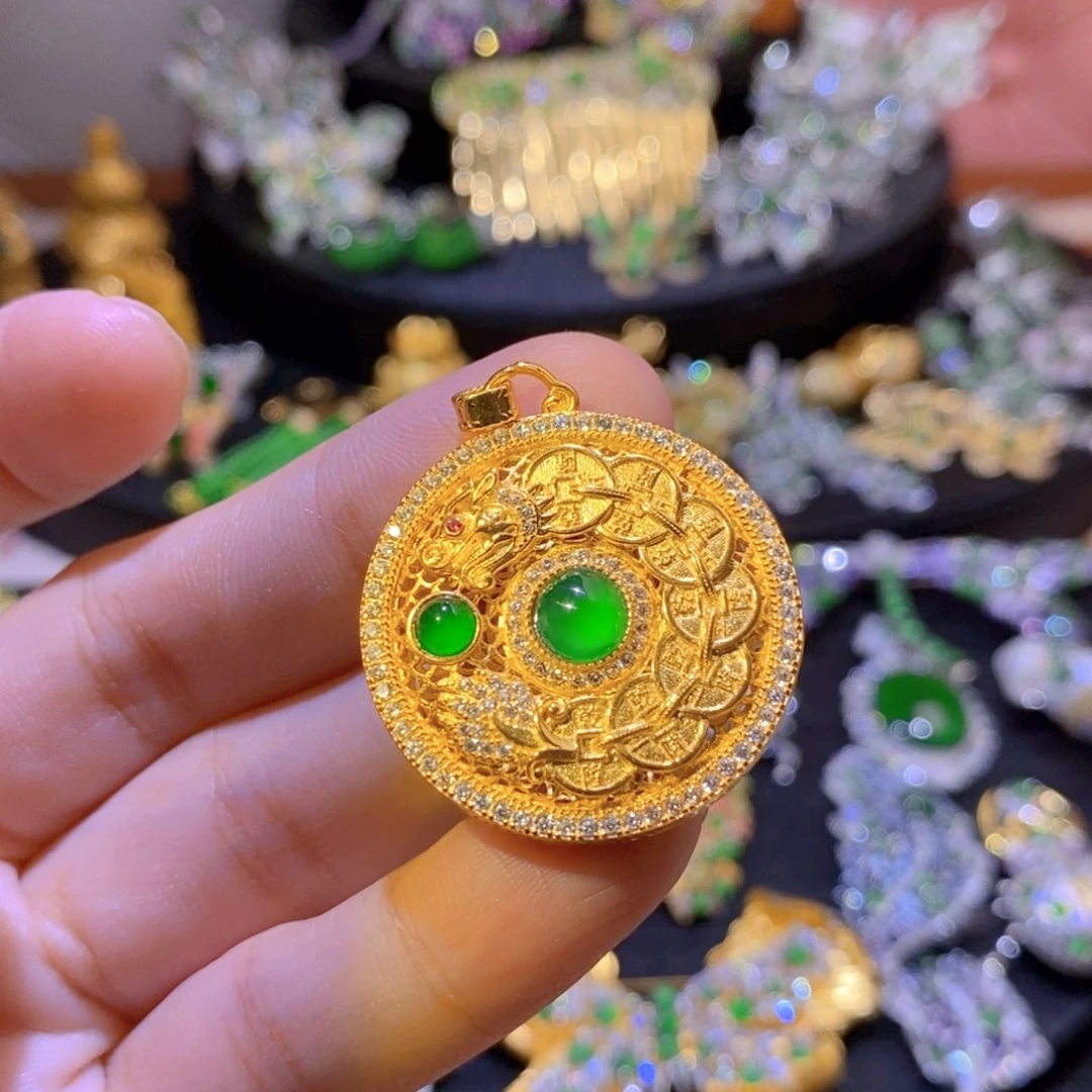 翡翠银S925镶嵌项圈天然翡翠