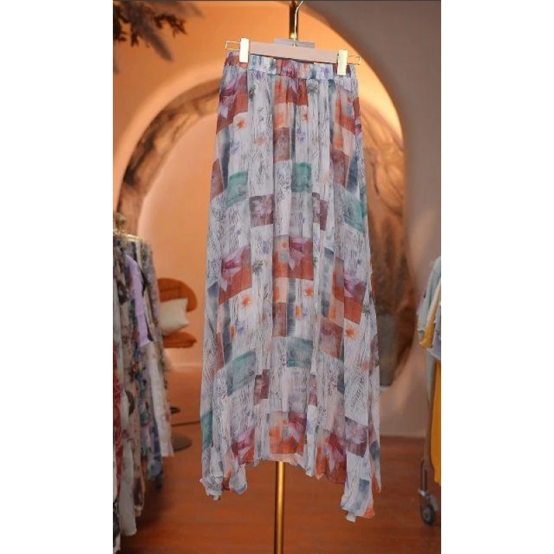 114 半身裙夏季2025新款法式气质裙子中长款a字大摆裙Q3003