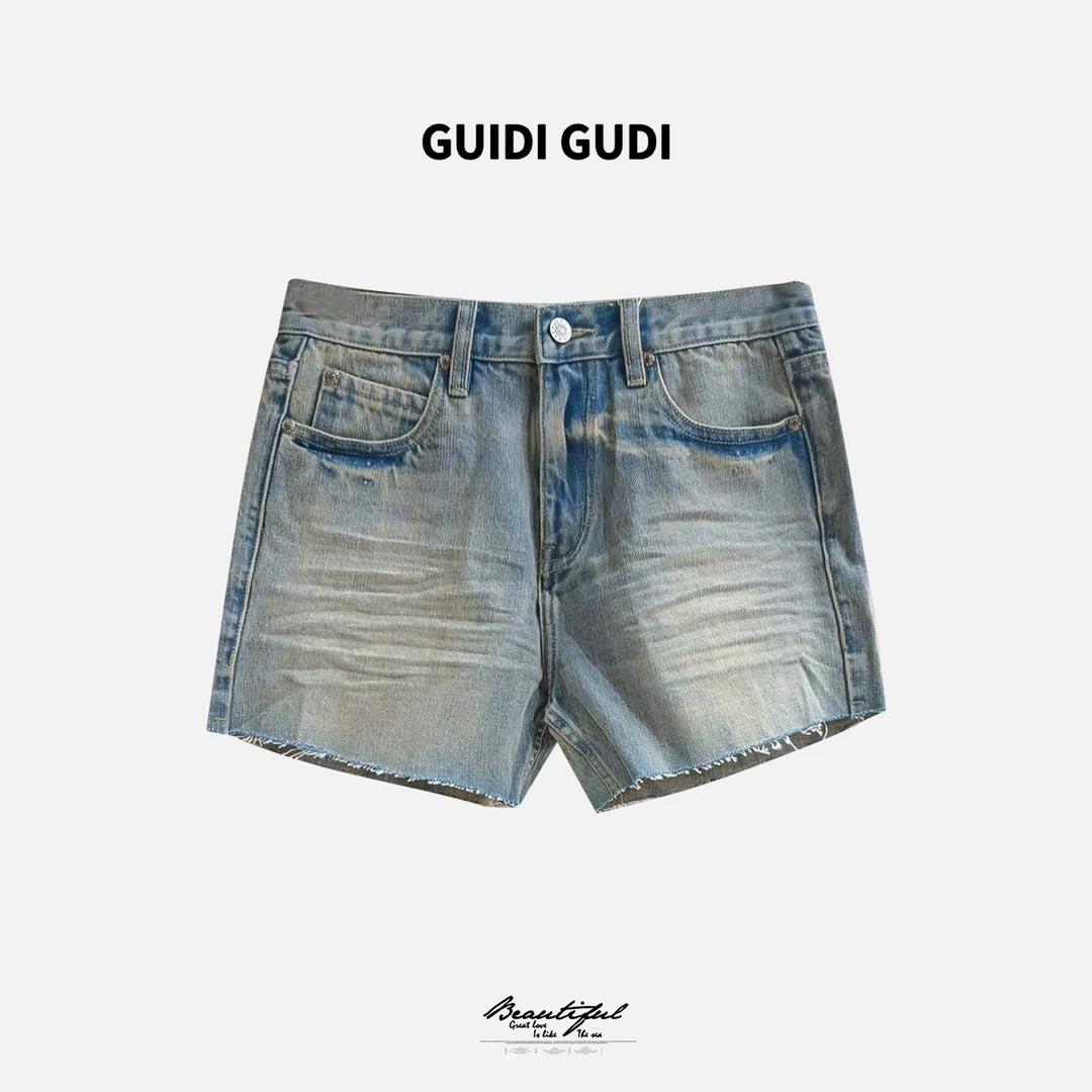 GUIDI GUDI【热辣翘臀】黄加蓝重工百搭辣妹牛仔短裤 K9520335H