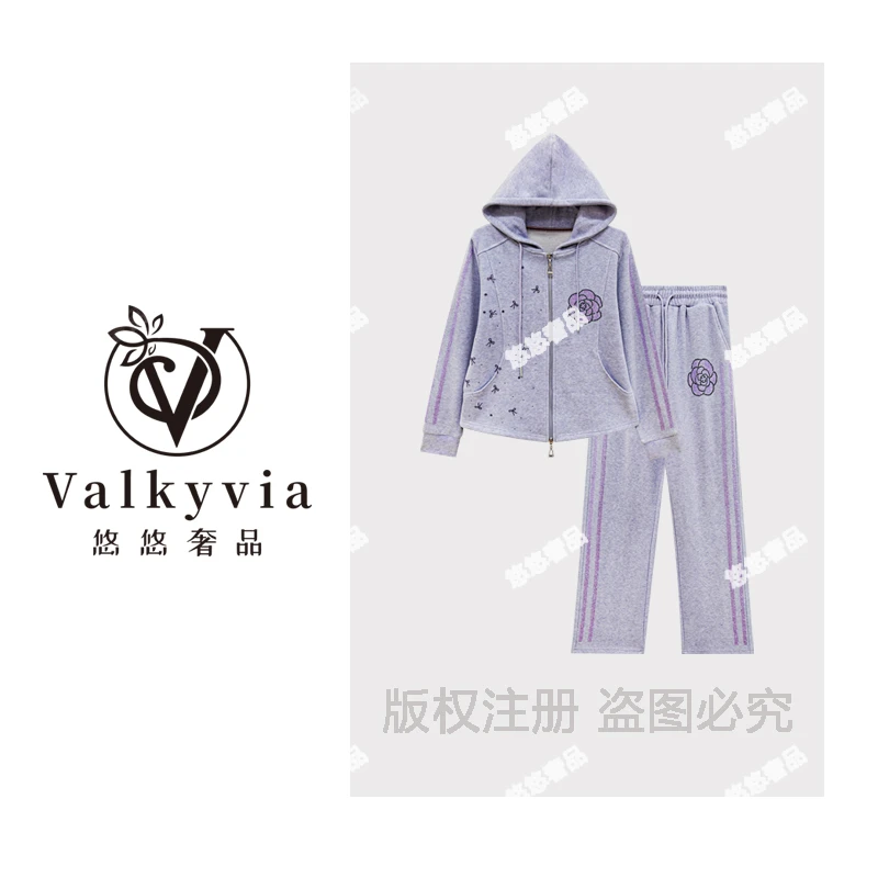 【Valkyvia/悠悠奢品】秋季烫钻山茶花休闲时尚套装TZ9285