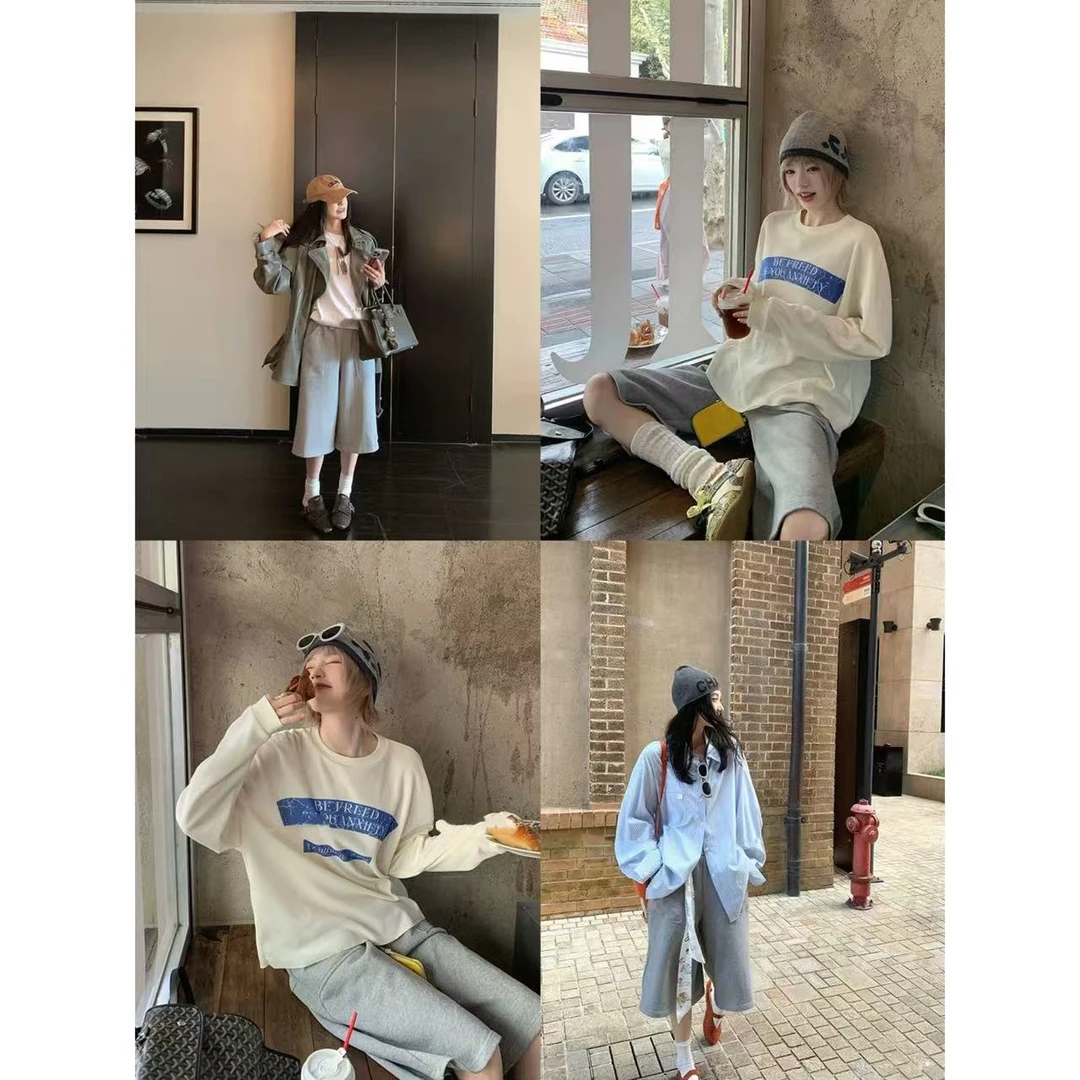 徐秋阳 五分灰卫裤  秋季新款百搭时尚休闲显瘦显白卫裤13536