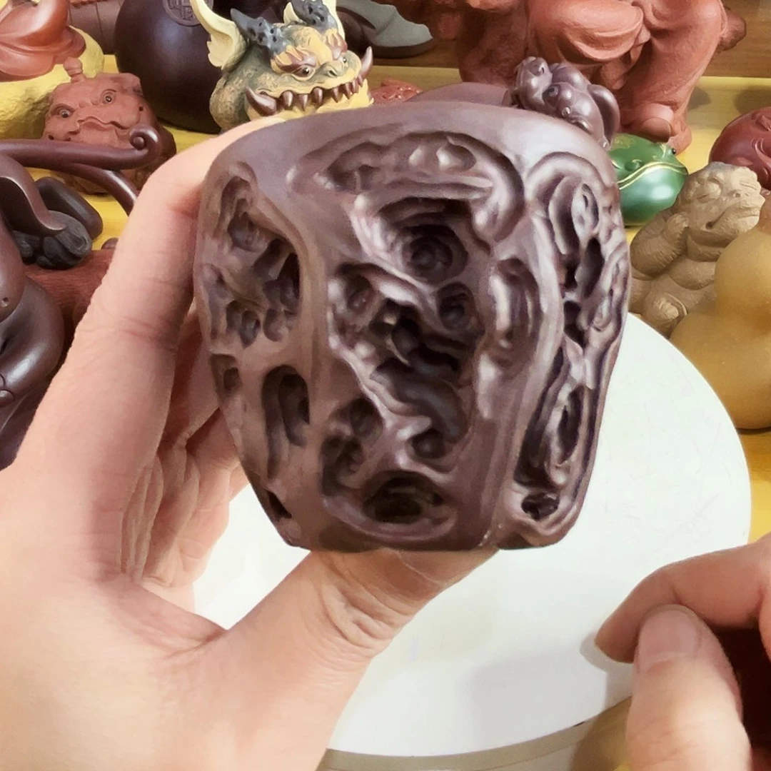 紫砂茶杯太湖石主人杯原矿底朝清