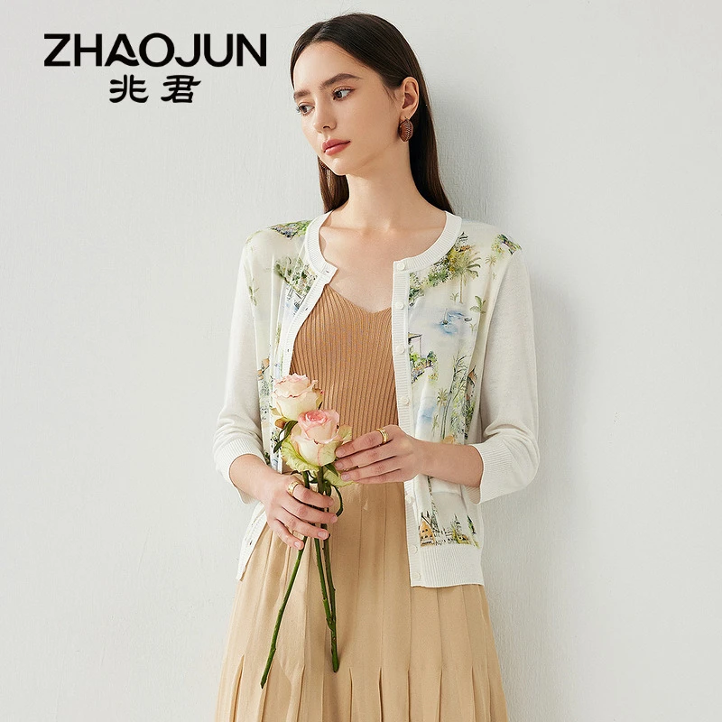 zhaojun/兆君25春夏薄款亲肤都市简约T恤圆领拼接女式外套ZST4022