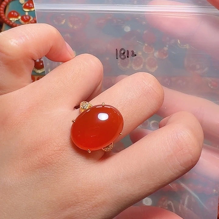 南红玛瑙银S925镶嵌戒指