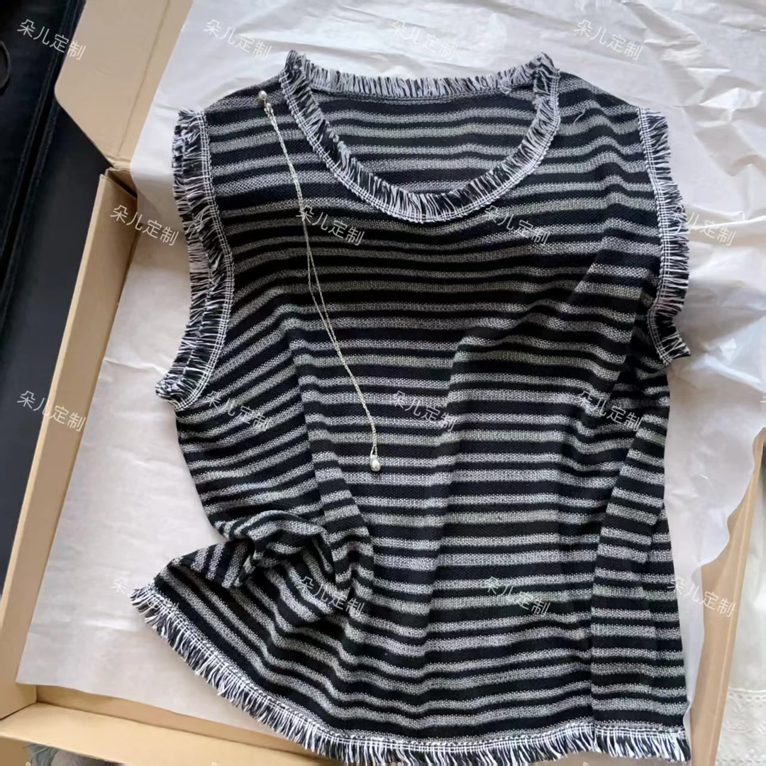 朵儿定制 【风信】夏季条纹100莱赛尔毛边马甲 IT37