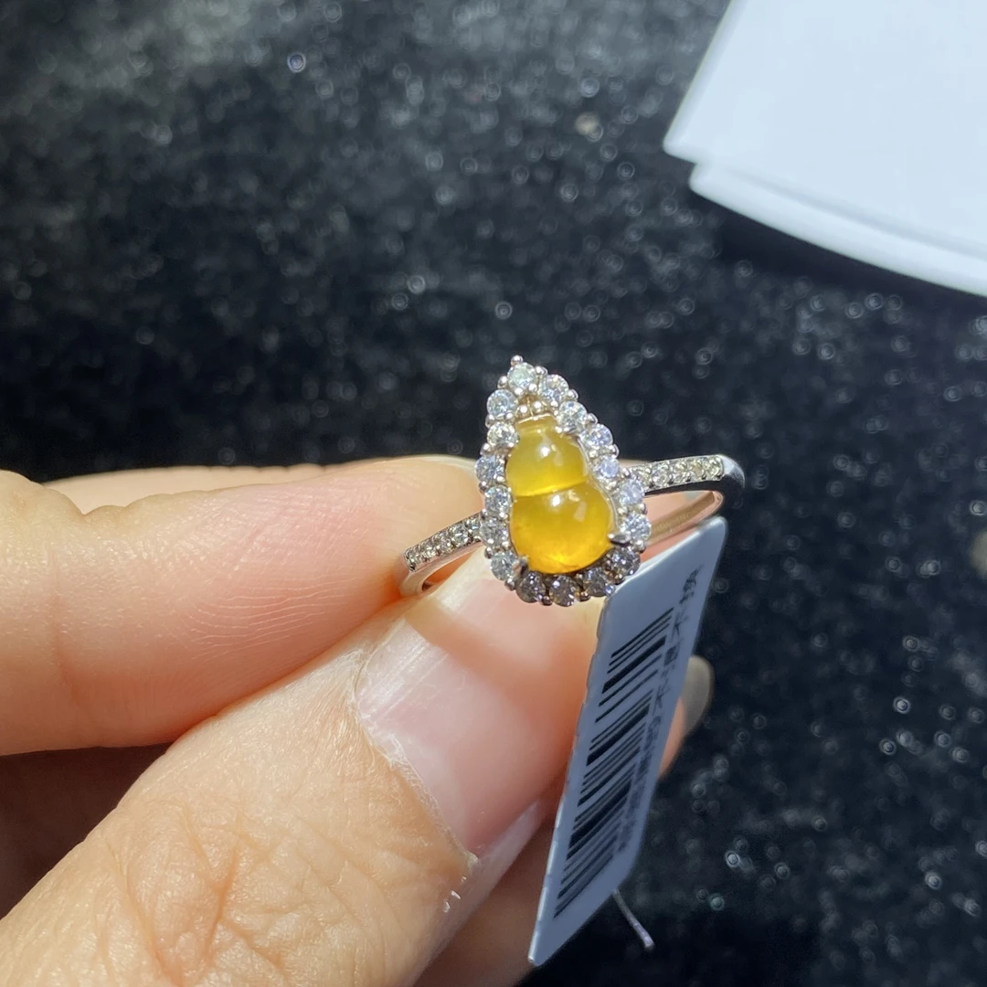 缅料天然翡翠葫芦戒指