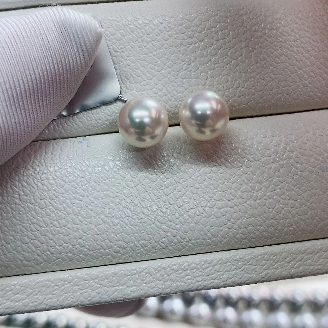 18K金镶嵌耳饰海水珍珠7.5-8