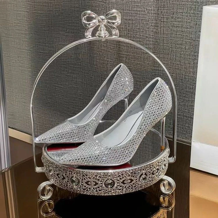 【7厘米】满钻宴会细跟红底高跟鞋名媛水钻伴娘银色单鞋RY2319-18