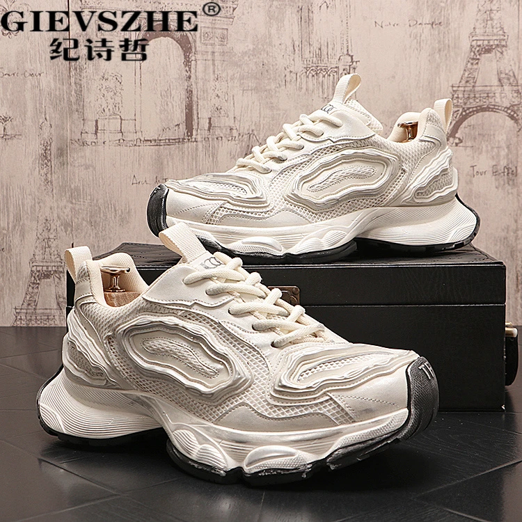 纪诗哲轻奢高端男士老爹鞋秋季复古潮流休男士秋季网面休闲阿甘鞋