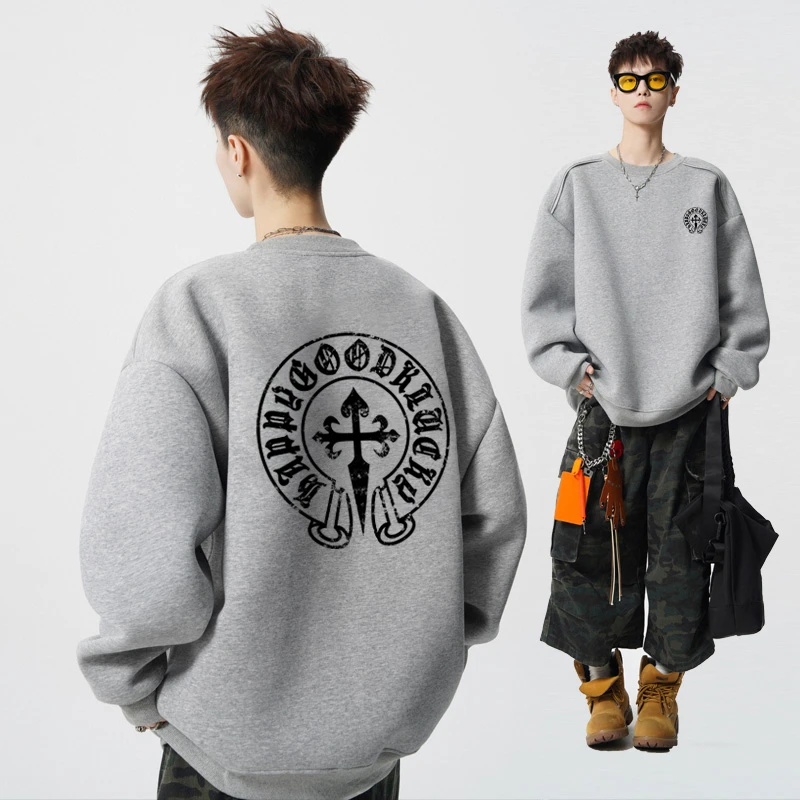 秋冬卫衣男女款百搭潮流圆领美式高级感重磅休闲宽松男生加绒加厚