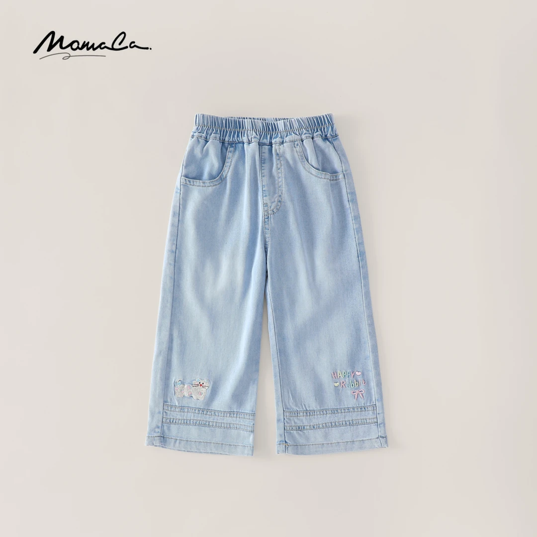 MOMOCO2025夏季款女童绣花时尚阔腿牛仔裤77630368007