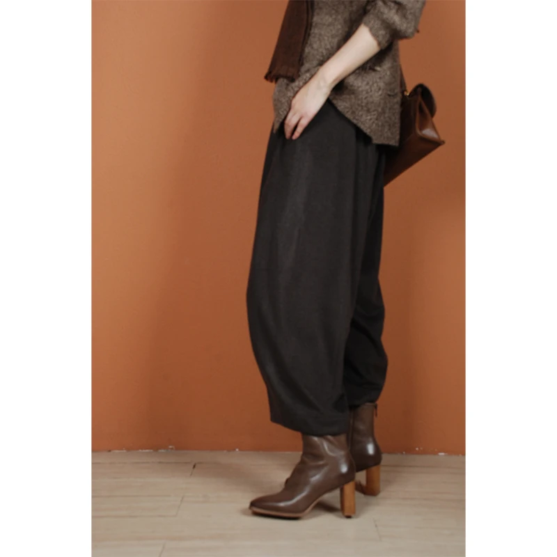 【与风萦】山羊绒松紧腰垂感气球裤 休闲宽松百搭秋冬
