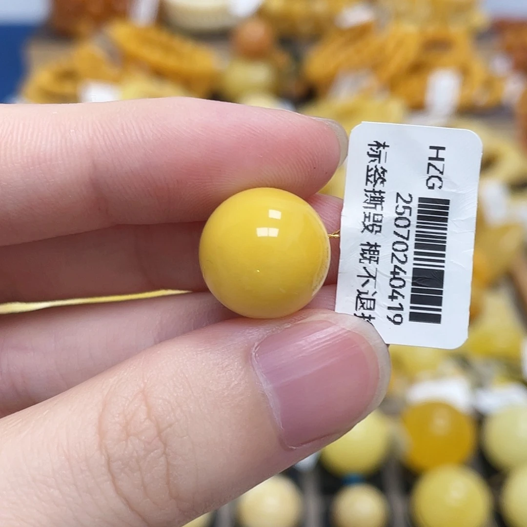 蜜蜡未镶嵌珠宝奇石圆珠鸡油黄满蜡正黄14.3m m