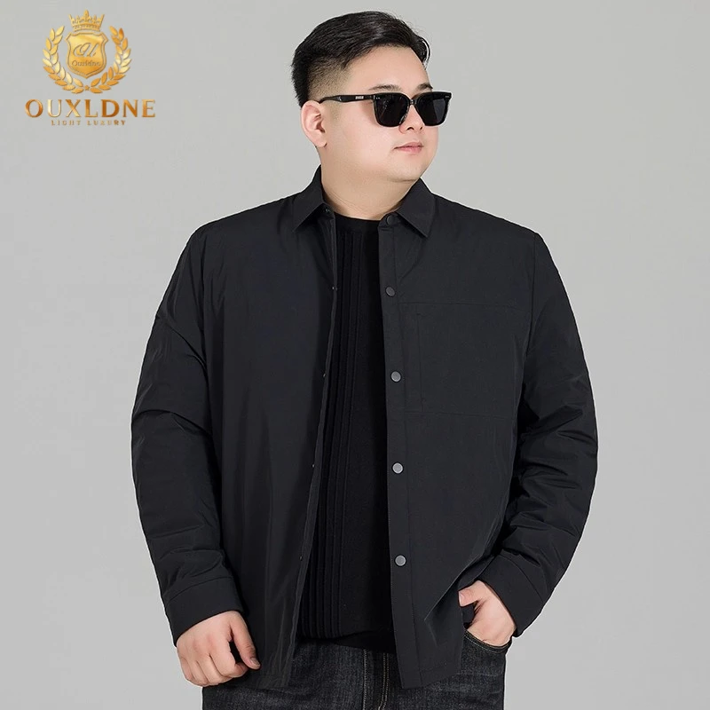 OUXLDNE 时尚翻领羽绒服男士加大码冬季保暖夹克胖子宽松防寒冬装