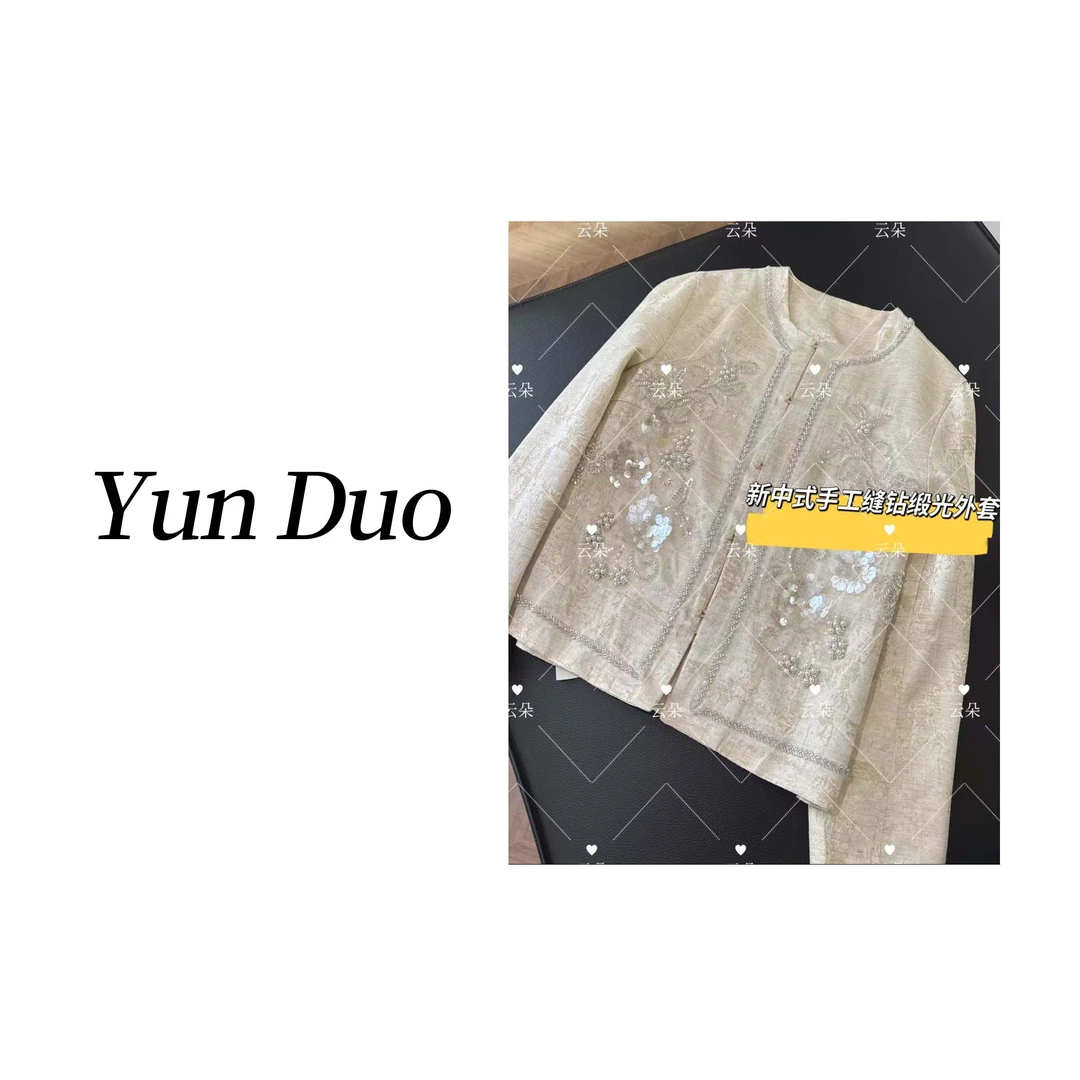 云朵定制 【惊鸿】新中式手工缝钻钉珠亮片缎光外套LA34