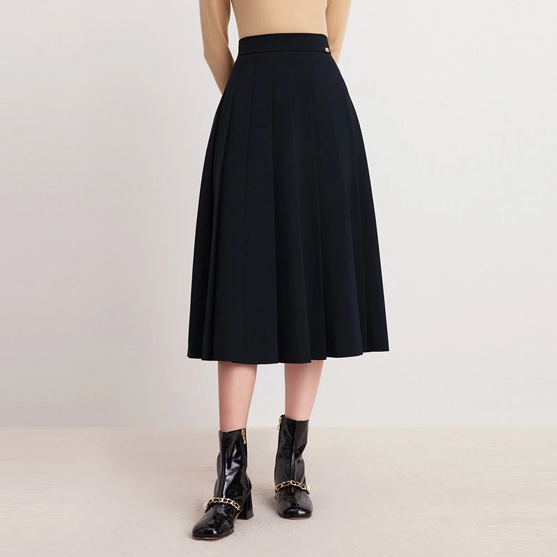 冬姐精选 珂莱蒂尔时尚休闲商务通勤干练设计感百褶裙子KW03432W0