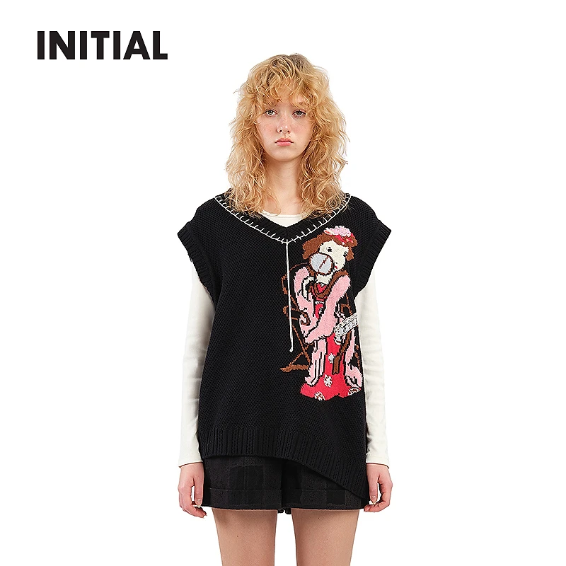 【杠上开花系列】INITIAL25春新款宽松版V领针织背心25STVFMCVV529