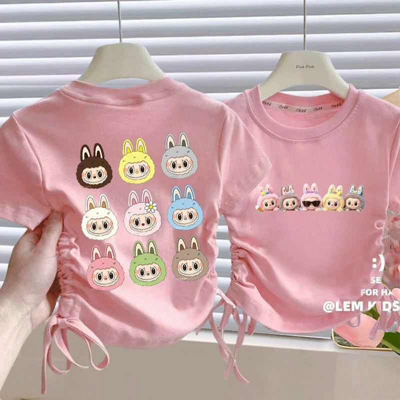 韩系中大小女童短袖t恤儿童夏季新款抽绳半袖拉布布女孩洋气上衣T