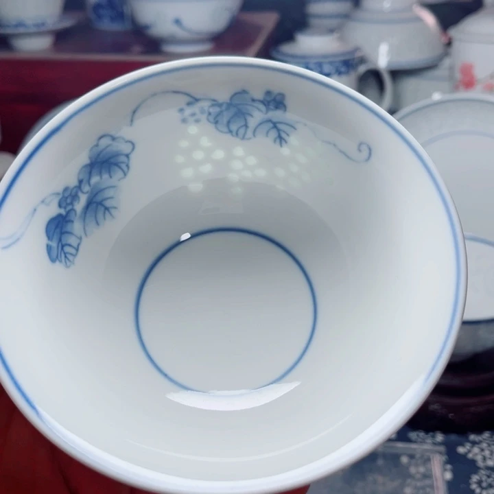 青花玲珑5寸饭碗葡萄