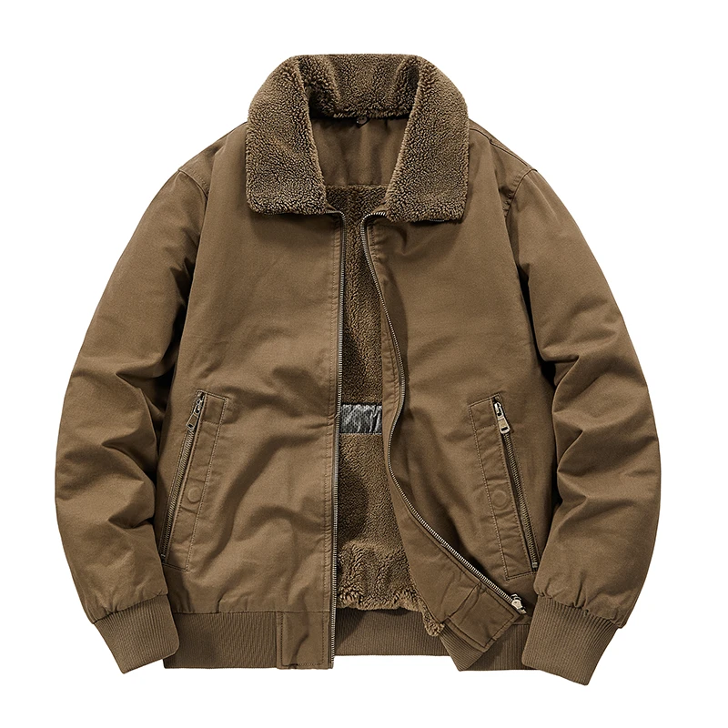 皮尔卡丹重磅新款加厚防寒服外套男秋冬款保暖羊羔毛棉服棉衣男