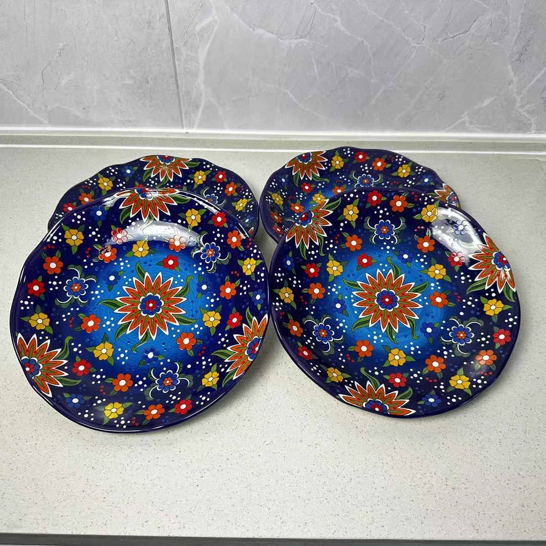 【新疆包邮】kenih kok 中盘鸡tahsa 2个深蓝色花纹中盘鸡盘网红