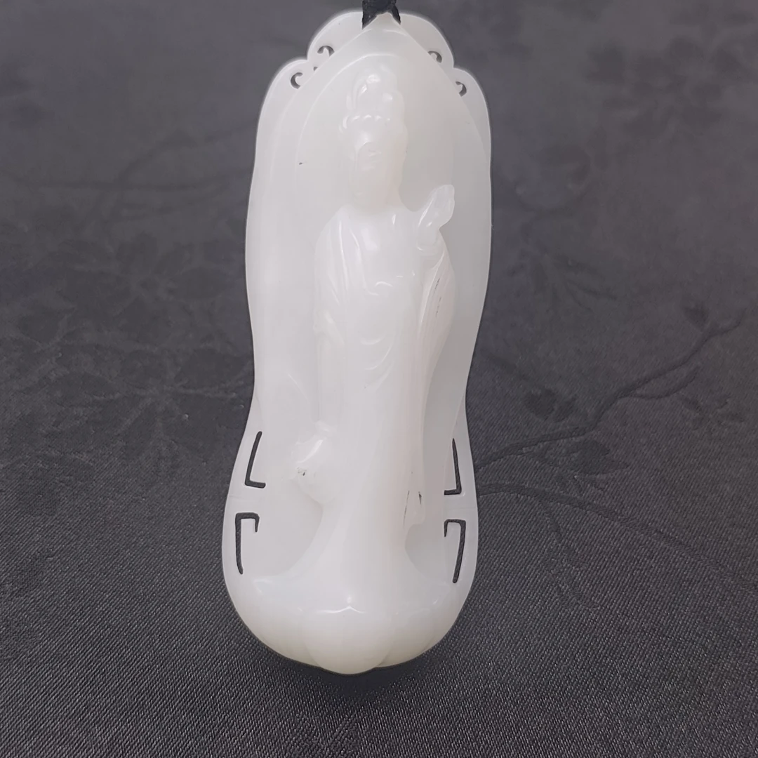 【国玉甄品】DZ106和田玉白玉观音吊坠 80X31X12mm