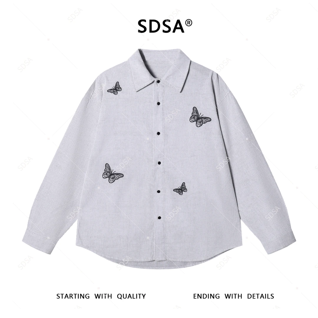 SDSA男士秋冬新款轻奢痞帅男装刺绣蝴蝶长袖衬衫休闲风设计感百搭