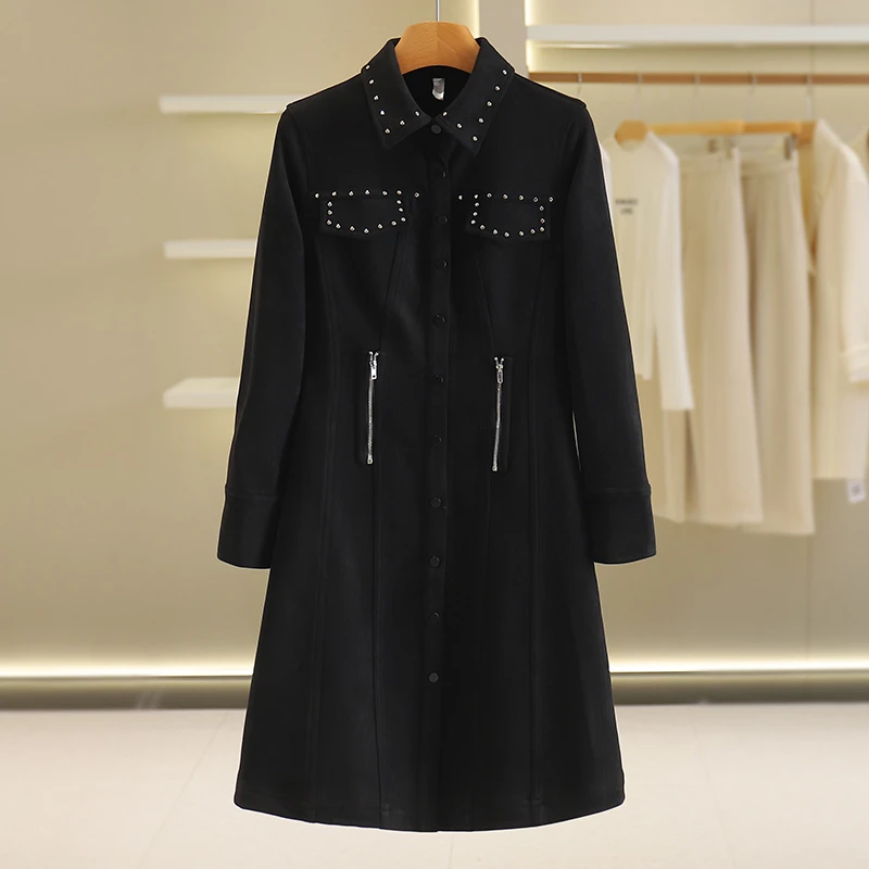 【伍莎-自营】淑系收腰显瘦拉链翻领连衣裙#GAS48L022