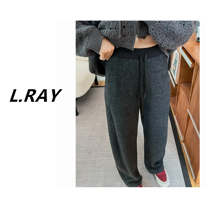 L.RAY-《温暖已至》绵羊毛加绒加厚腰头撞色直筒休闲裤