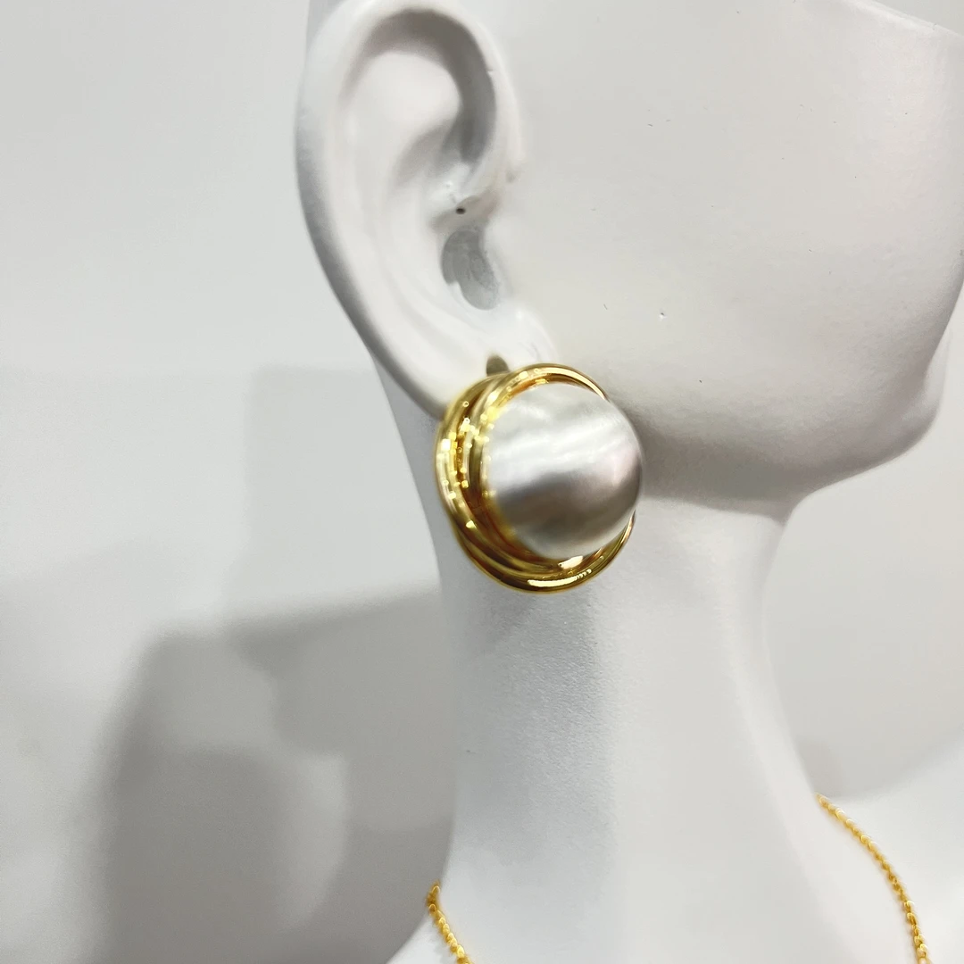 铜合金耳饰 铜合金珍珠耳钉手工时尚气质简约中古百搭