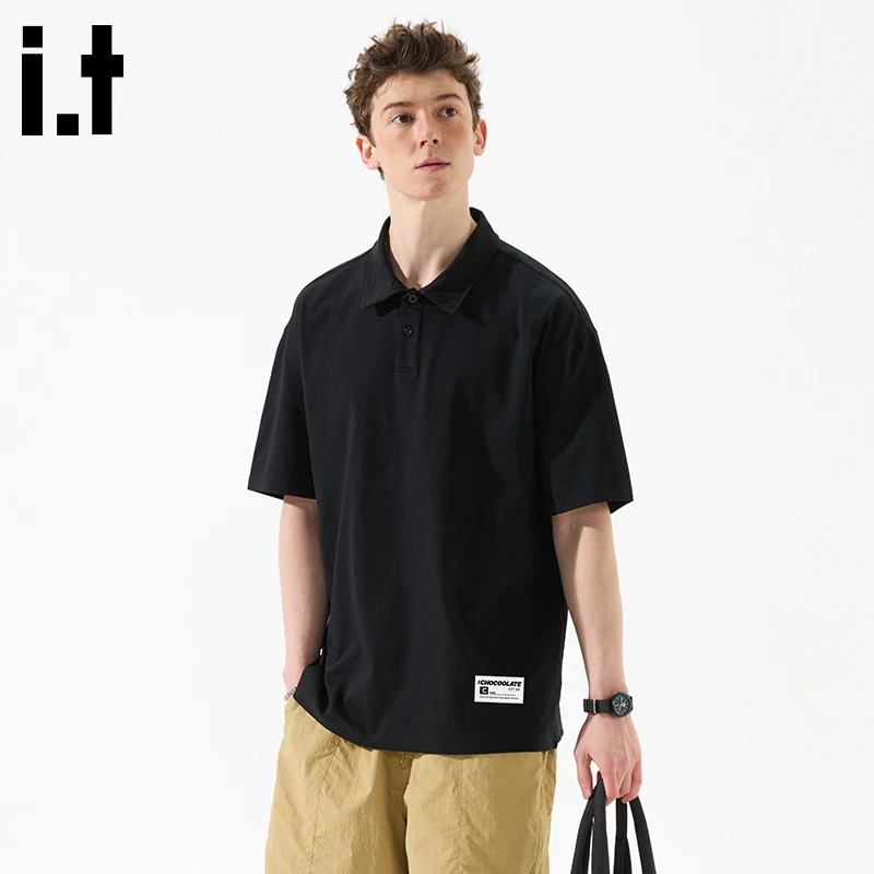 i.t:CHOCOOLATE黑色通勤polo衫短袖男士2025夏季薄款宽松透气T恤