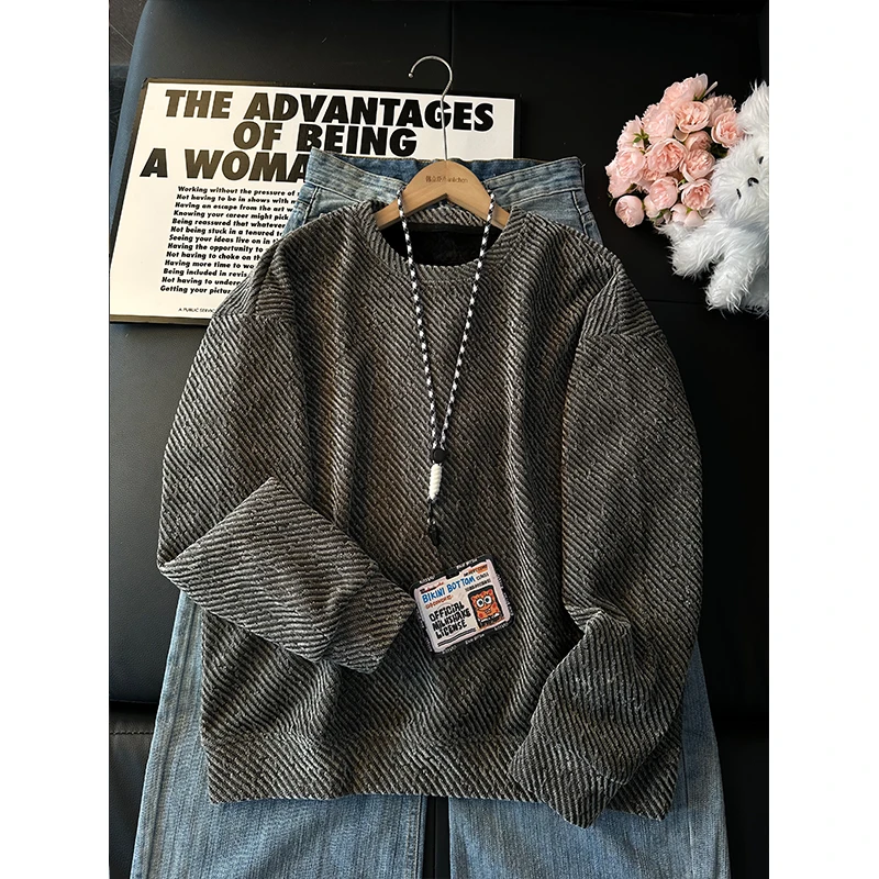 加绒满天星圆领套头卫衣男秋冬设计感潮牌长袖t恤雪尼尔情侣外套