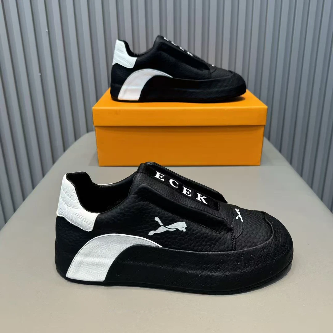 潮牌男鞋2025年新款一脚蹬皮面休闲板鞋厚底增高时尚百搭运动鞋