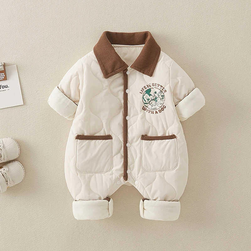 婴儿秋冬连体衣加厚保暖棉衣连体服宝宝衣服外出服夹棉爬爬服棉服