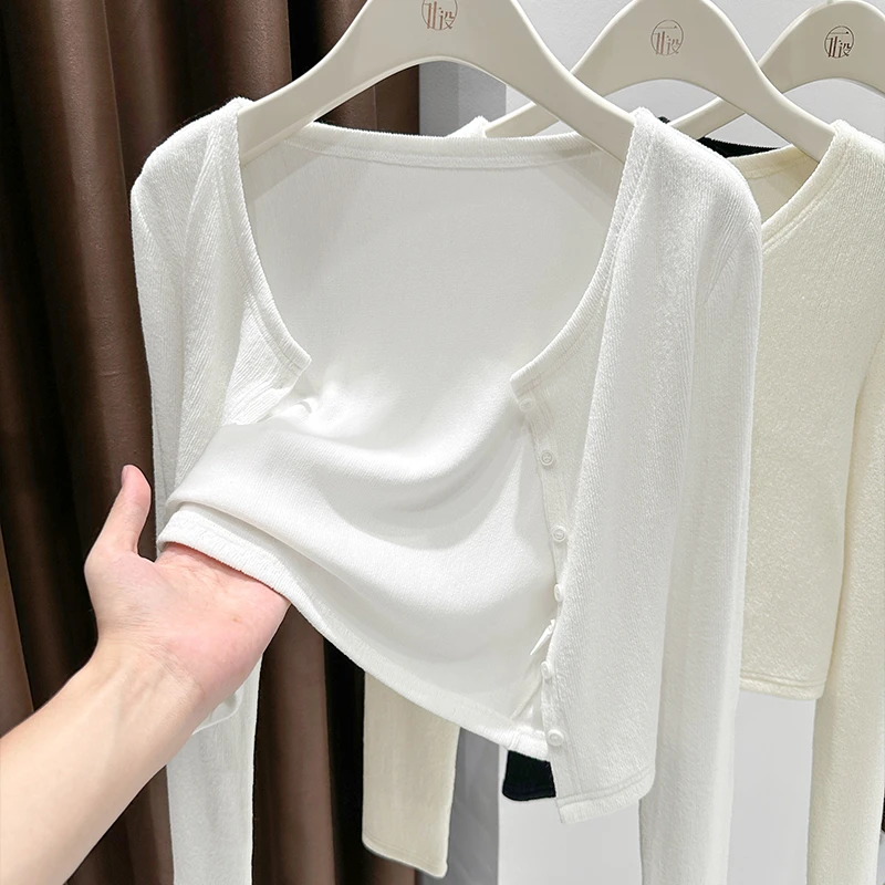 圆领软糯针织宽松防晒短外套秋季新款洋气长袖开衫披肩薄款小外搭