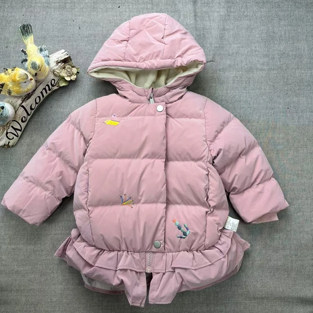 爱麻麻童装9142727女童秋冬梭织加厚连帽羽绒简约百搭时尚保暖