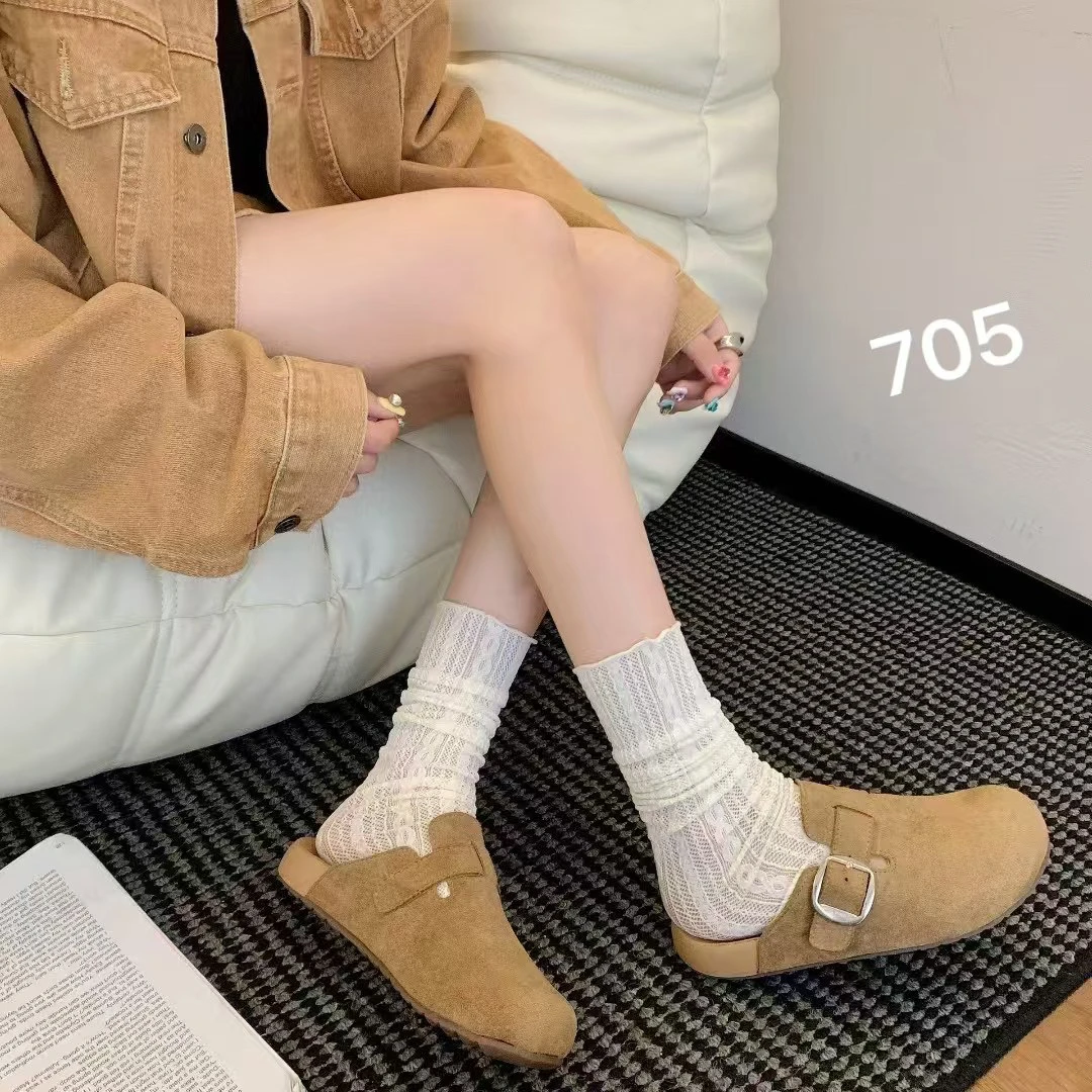 Ins网红爆款博肯拖鞋一脚蹬包头圆通女鞋平底休闲韩系