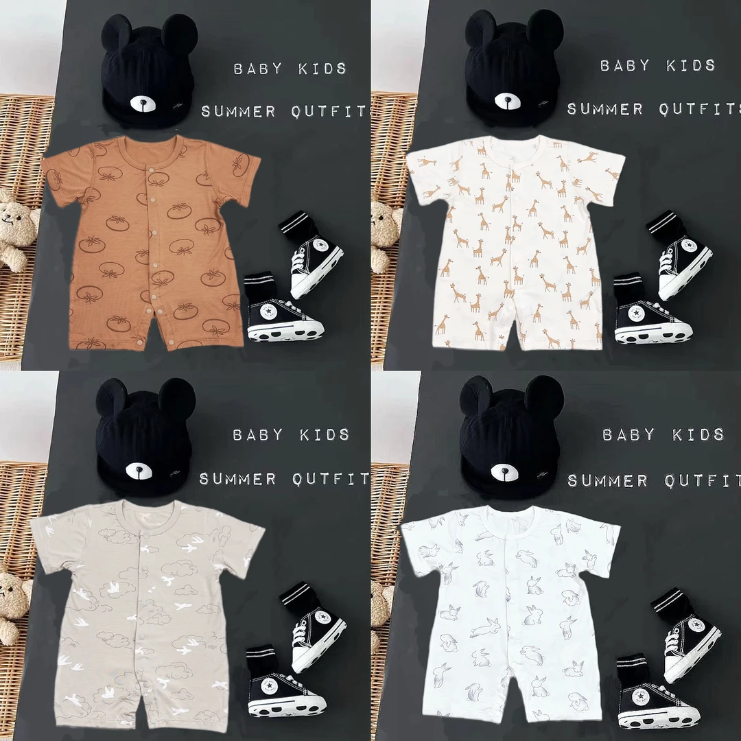 冰多啦婴幼儿连身衣宝宝短爬哈衣开档夏季薄款无骨通用