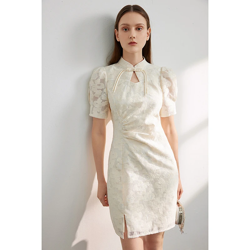 【小花专属】MOFAN摩凡夏新款米色花纹连衣裙MJL464003