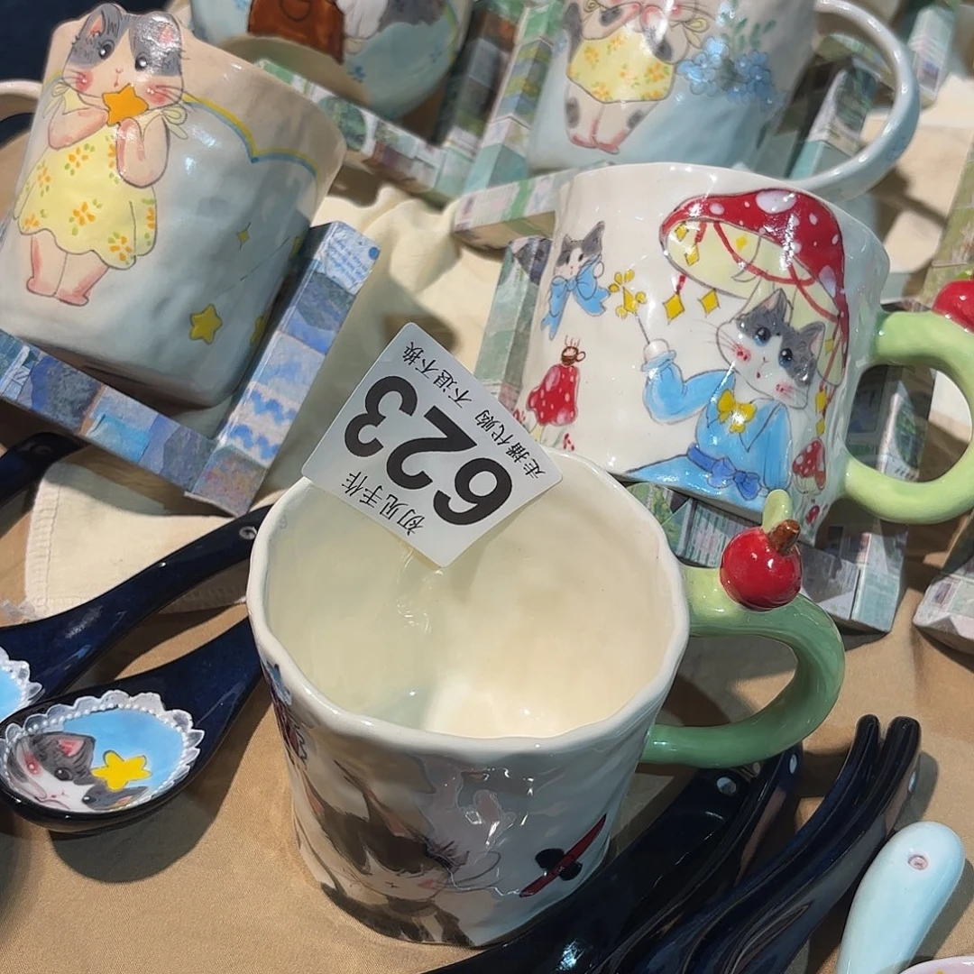 爱***皮黑色猫把手杯把手杯