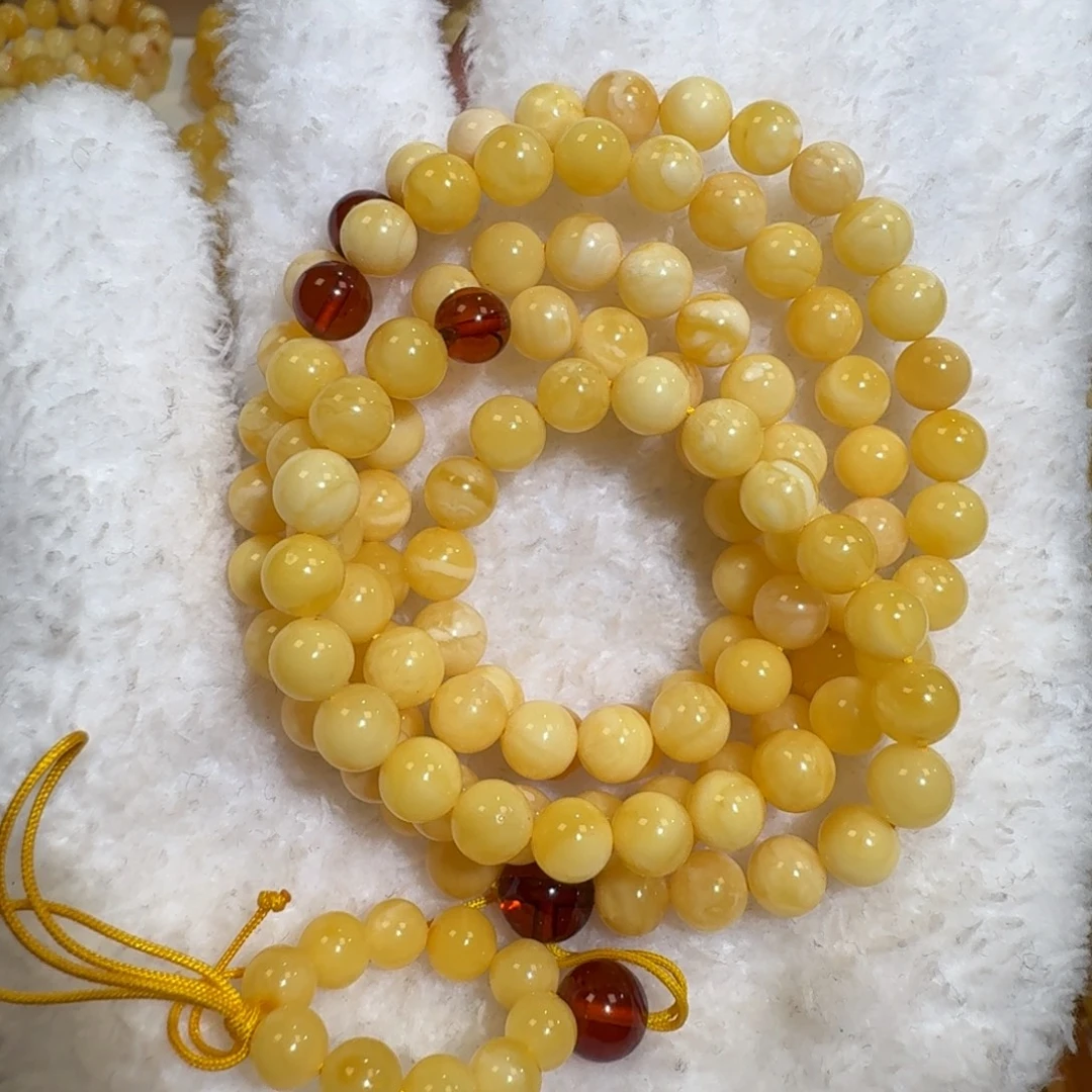 琥珀未镶嵌珠宝奇石6m+白花蜡108佛珠
