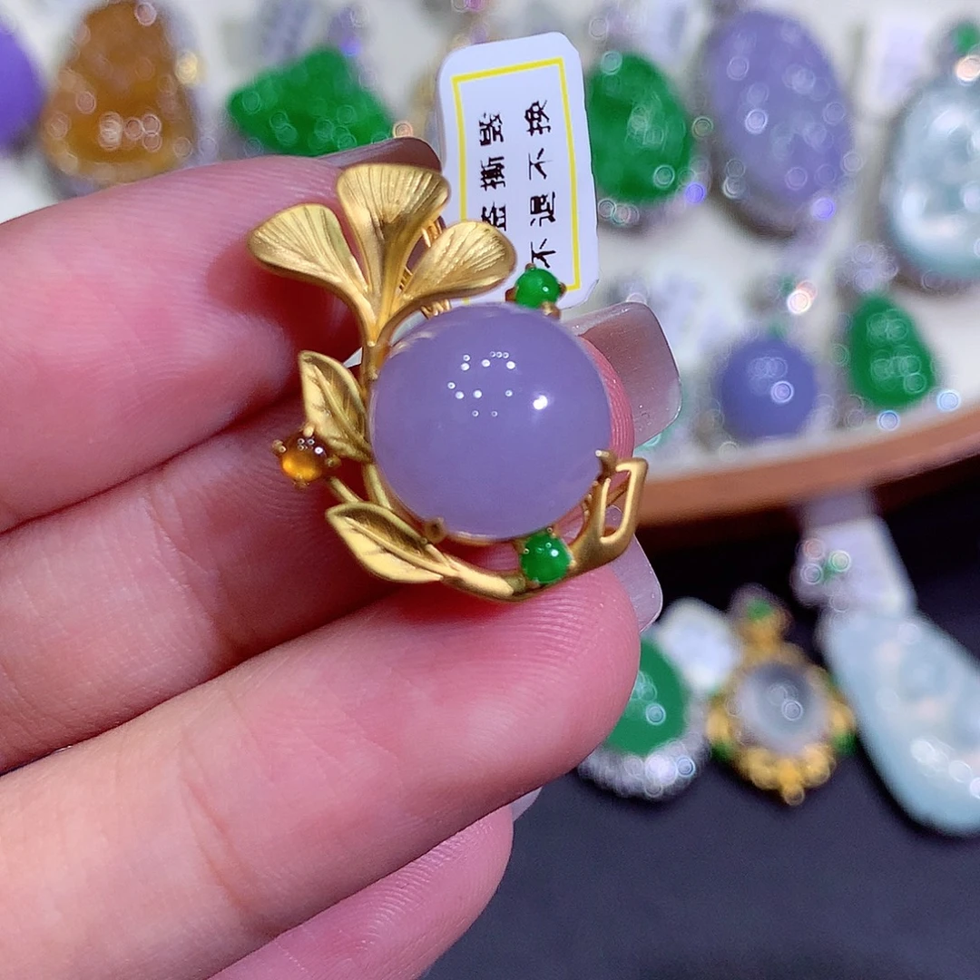 翡翠18K金镶嵌吊坠(不含链)